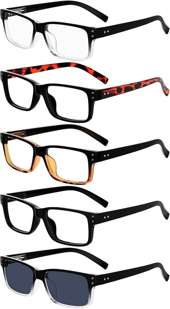 Eyekepper 5 Pack Reading Glasses for Men - Includes Reader Sunglasses - Classic Readers +0.75 (5 Pairs Mix)