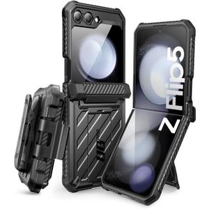 SUPCASE for Samsung Galaxy Z Flip 5 Case with Stand & Belt-Clip (Unicorn Beetle Pro), [Hinge Protection] [Front Screen Protector] Dual Layer Rugged Protective Phone Case for Galaxy Z Flip 5, Black