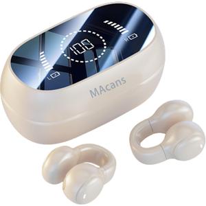 Wireless Earbuds Open Ear Clip Headphones Air Conduction Earbuds LED Power Display Earphones Sport Bluetooth 5.3 Headphones (Yellow)