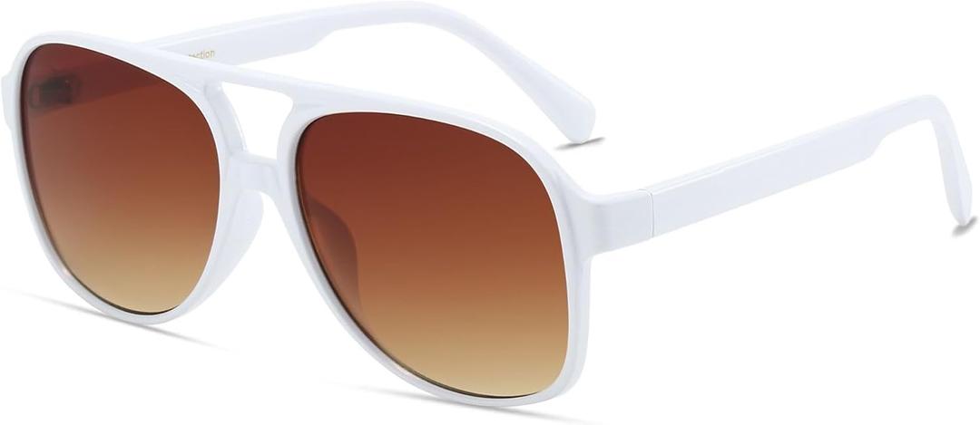 Freckles Mark Vintage Retro 70s Sunglasses for Women Men Classic Large Square Aviator Trendy Glasses (White)