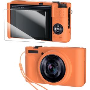 2 x Camera Case for Canon PowerShot SX740/ SX730 Digital Camera Accessories,SX740 HS Cave, Soft Silicone Protective Case,Comes with 1 Screen Protectors and 1 Wrist Strap- (Orange)