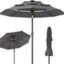 Kingdura 9ft 3-Tier Patio Umbrella, Outdoor Table Umbrella with Easy Crank & Tilt, 8 Reinforced Ribs, UV Protection for Deck, Pool, Market, Backyard (Grey)
