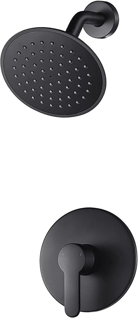 WRISIN Brushed Gold Shower Faucet Set with Valve, Gold Shower Head and Handle Set, Brushed Black  Shower Head