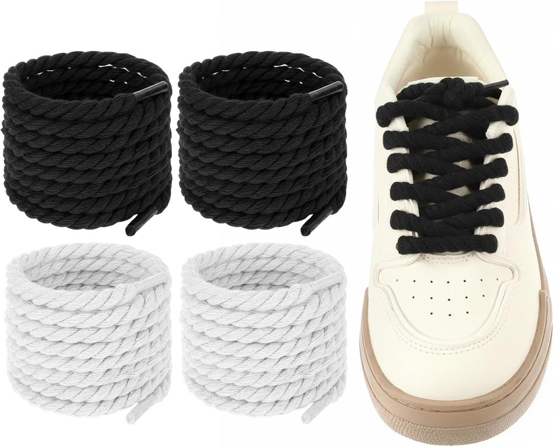 Thick Rope Shoe Laces,2 Pair Round Cotton Chunky Twisted Shoelaces Replacement for Men Women Sneakers