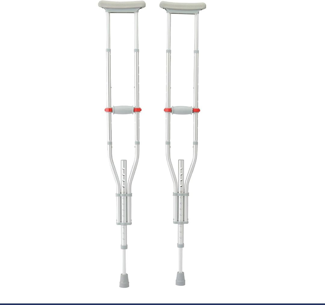 Medline Folding Aluminum Crutches for Kids, Adults, and Seniors, Walking Aid, 300 LB Weight Capacity, 1 Pair, Fitting 4'7"-6'7", Foldable Crutch Includes Padded Underarm Cushions