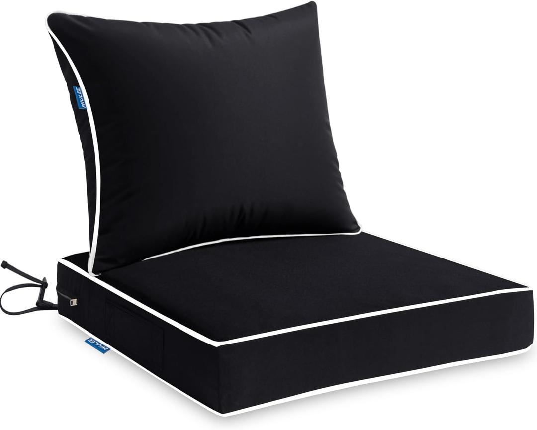 MIULEE Outdoor Seat Cushion Set Black 24 x 24 x 4 Inch Waterproof & Fade Resistant Deep Seat and Back Patio Furniture Cushions with Handle and Adjustable Straps Cushions for Chair Couch