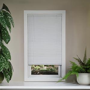 Cordless Room Darkening Mini Blind for Indoor Windows - 18" W x 24" L - White, Over 1, 400 Custom Sizes, 1" Vinyl Slats, Smooth Lift Operation, Mini Blinds for Windows by Lumino