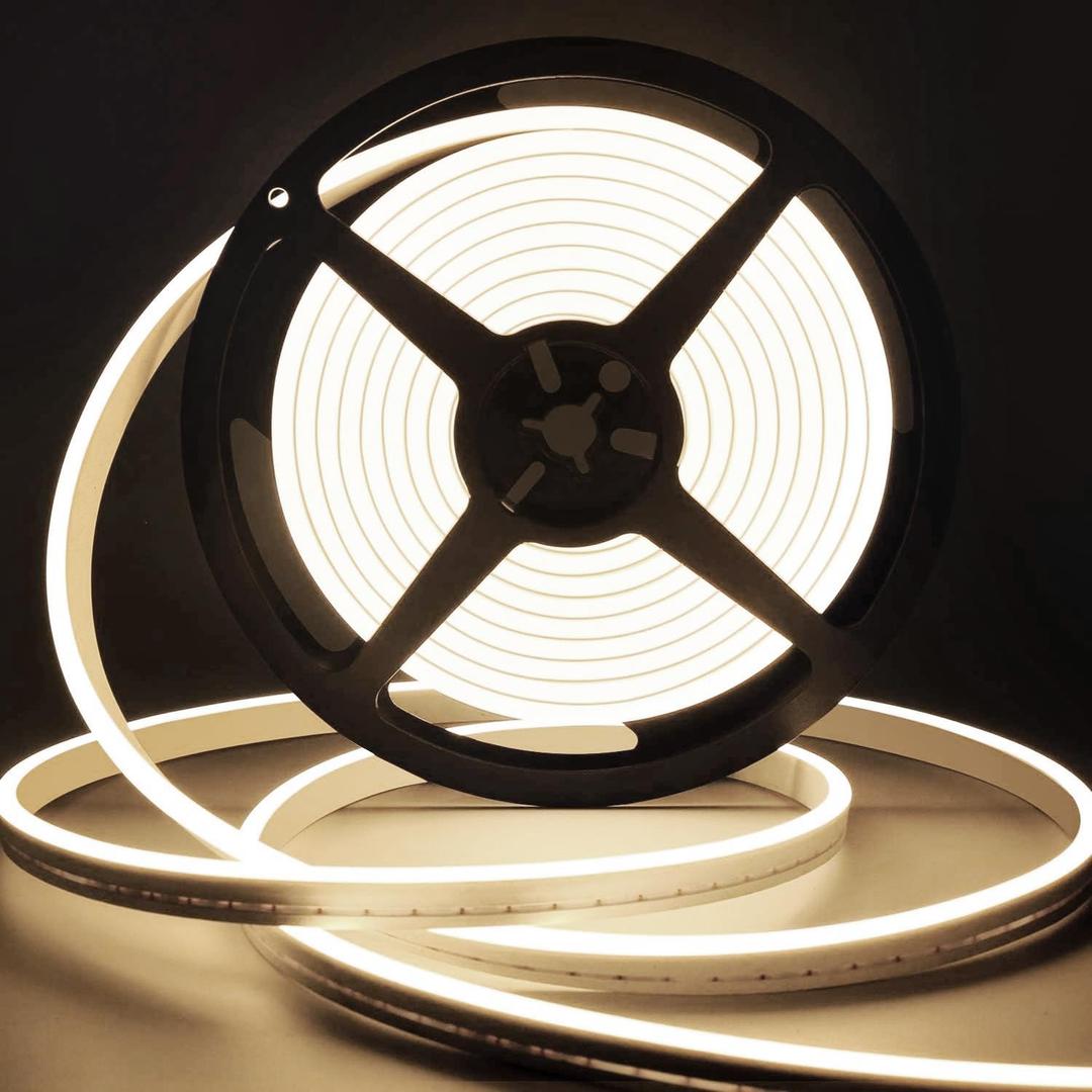 Lamomo LED Neon Lights, 12V Neutral White Dimmable LED Strip Lights, 16.4ft/5m Waterproof LED Neon Rope Lights, Silicone 4500K Neon LED Strip for Bedroom Indoor Home Decor (Power Adapter Included)