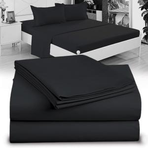Twin XL 100% Microfiber Double Brushed Sheet Set - Extra-Soft & Wrinkle-Free - 15" Deep Pockets, 39" x 80" - Ideal for Dorms, Hospitals & Split King Beds - 3 PC Set (Twin XL, Black)