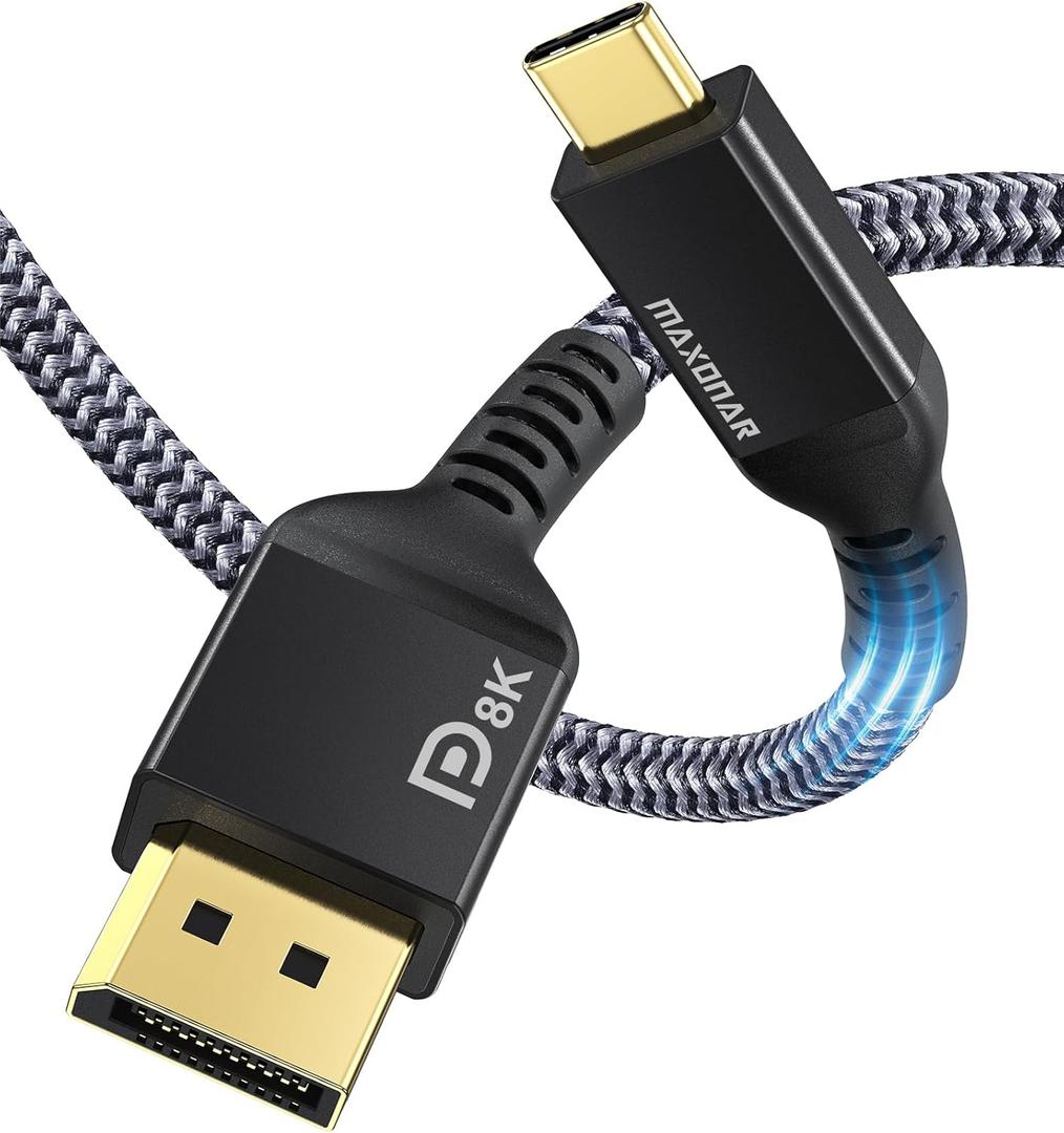 Maxonar VESA Certified USB C to DisplayPort 1.4, 8K 60Hz Thunderbolt 4/3 /USB4 to DP Cable 6.6FT/2M(4K 60Hz 144Hz 120Hz 2K 240Hz) 32.4Gbps HBR3 Alt Mode Adapter for Mac Studio, M2 M1 MacBook - Black