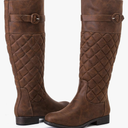 Women's Slouchy Knee High Boots Low Heel Comfort Round Toe Tall Calf Flat Riding Combat Boots for Women Size 6.5