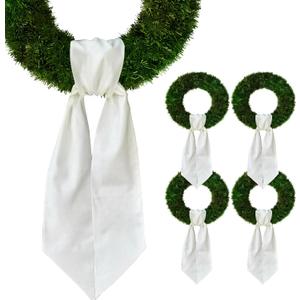 4 Pieces Christmas Wreath Sash for Front Door, White Burlap Sash Holiday Baby Shower Wreath Accessories for Home Birthday Wedding Decorations