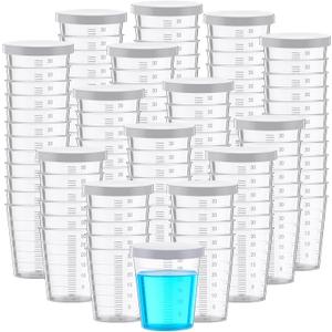Yiyiring 200 Pcs Plastic Medicine Cups with Lid 30ml Clear Medical Measuring Scale Cups Measure Graduated Container for Medical Purposes or Mixing and Measuring Resin Epoxy DIY Arts