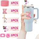 2 x 6PCS Stanley Stanley Cup Accessories Set for 30oz/40oz, Desert & Spill Proof Silicone Boot Glittering Handle Decor & Inspired pink letter Stickers, cute keychain handle Stickers