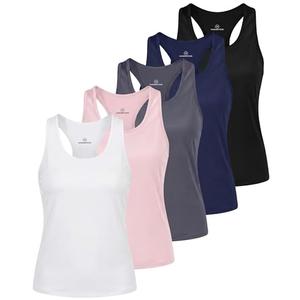 Real Essentials 5 Pack: Women's Dry Fit Crop Tank Tops Racerback Workout Athletic Gym Sleeveless Yoga Pilates Cropped- Set 3, M