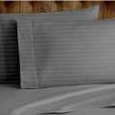 Set of Two Oversized Superhuge Pillow Case - Cover - 100% Egyptian Cotton, 600 Thread Count Sateen, (Size 31 x 40) (31 X 40, Elephant Grey Striped)