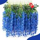 ZEBMOON 24 Pack Royal Blue Wisteria Hanging Flowers, 3.77 Ft Fake Hanging Flowers, Artificial Wisteria Garland Vines for Wedding Room Backdrop Outdoor Patio Garden Decoration