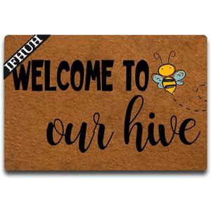 Welcome to Our Hive Doormat Bee Doormat Bee Gifts Front Door Mat Rubber Non Slip Backing Funny Welcome Mat Indoor Outdoor Rug 23.6 in(W) X 15.7 in(L)