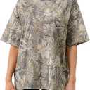 ECOWISH Camo Shirt for Women Maple Leaf Print Short Sleeve Crewneck T-Shirts Summer Oversized Tee Shirts Streetwear  XL