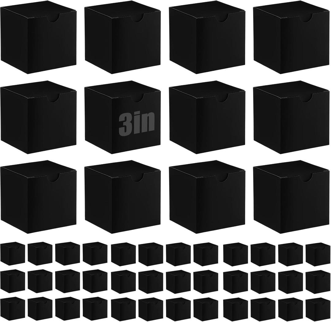 Zhehao 48 Pack Black Gift Boxes Small Cardboard Gift Boxes with Lids Bulk 3 x 3 x 3 Inch Square Kraft Paper Cube Box Assemble for Candles Wedding Presents Easy Birthday