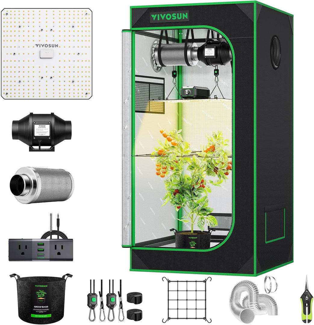 VIVOSUN Grow Tent Kit, 2 2ft 1-Plant System, WiFi-Controlled Grow System with Full Spectrum LED Grow Light, Automatic Ventilation, GrowHub Outlet A22 with Temperature and Humidity Sensor