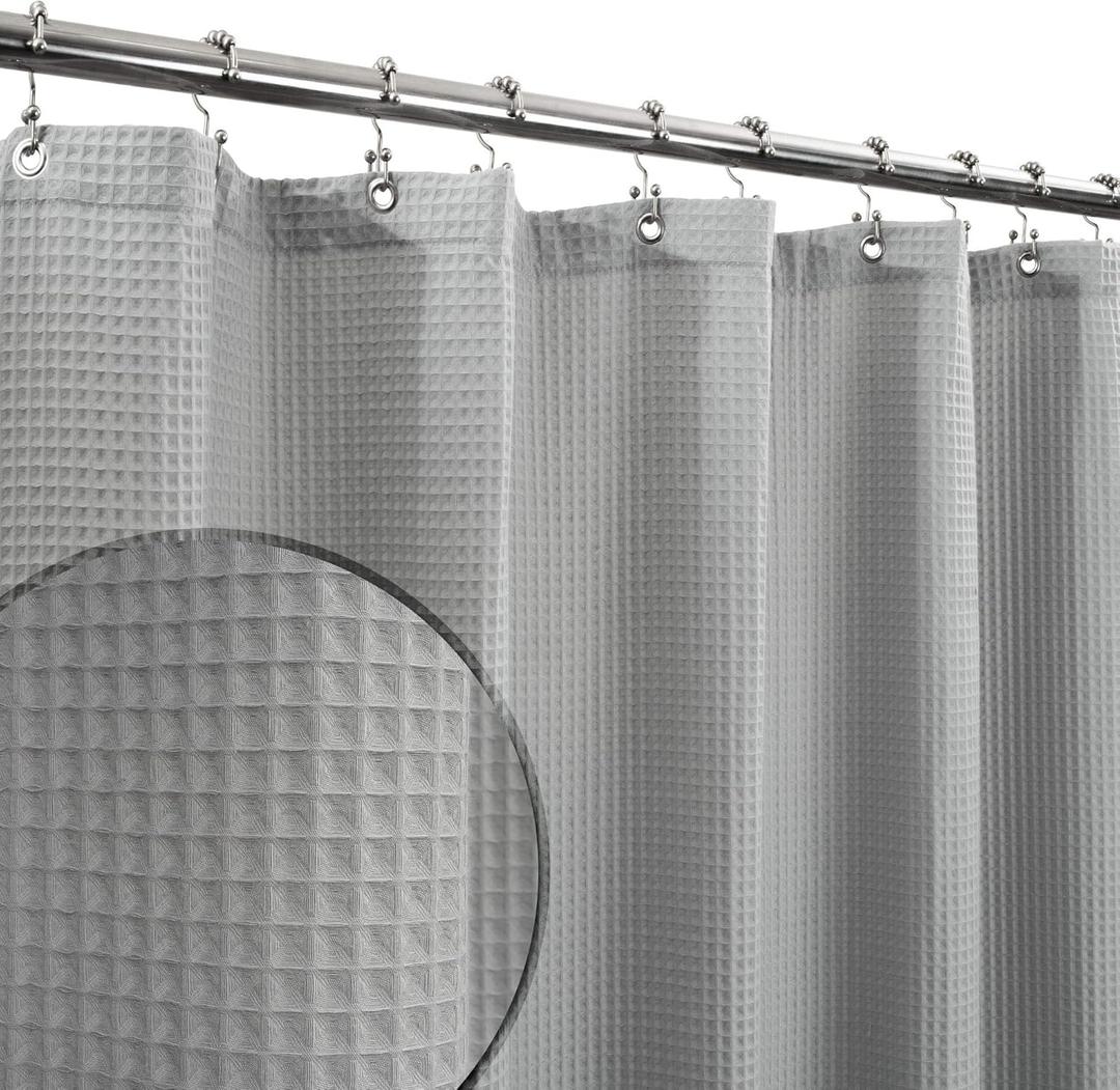 Barossa Design Long Shower Curtain 78" Height - Honeycomb Waffle Weave & Cotton Blend, Hotel Luxury & Spa, Heavy Weight Fabric, Washable - Lake Wanaka Gray, 72x78