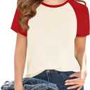 Imily Bela Kids Girls T Shirts Casual Raglan Short Sleeve Crewneck Color Block Summer Tees 5-14 Years (7-8 Years, Red)