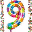 2 x Rainbow Number 9 Balloon, 40 Inch Large Colorful Foil Number Balloons One Balloons for 9th Birthday, Huge Mylar Numbers 9 Year Old Birthday Party Supplies Balloons
