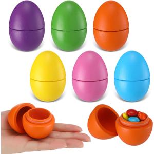 Leinuosen 6 Pcs Easter Multicolor Hollow Wooden Easter Egg Set Pastel Fillable Wood Eggs for Crafts 2.75 x 2.13 Inches Easters Basket Stuffer for Holiday Hunt Party Supplies Decor Craft(Bright Color)