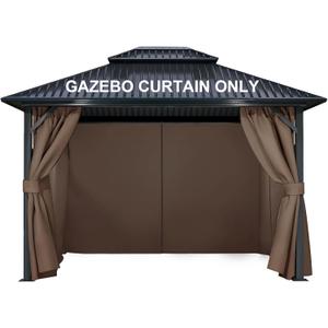 COWVIE 4-Panel 10' x 12' Gazebo Replacement Curtains, Patio Privacy Sidewalls with Double Zipper, Replacement for Outdoor Gazebo Canopy (Curtain Only) (Brown)