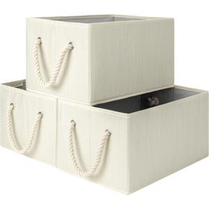 StorageWorks Large Storage Baskets for Organizing, Foldable Storage Baskets for Shelves, Fabric Storage Bins with Handles, Beige, White & Ivory, 3-Pack (14 " L x 10 " W x 8" H)