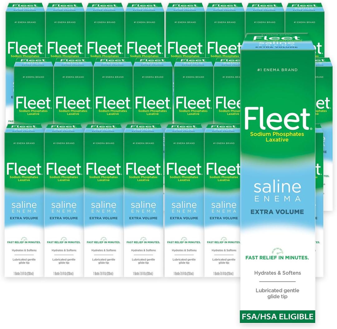 Fleet Laxative Saline Enemas for Constipation Relief for Adults, Extra Volume, Fast and Effective, 7.8 Fl Oz Each, Pack of 24 Bottles, Expiry: 2029-04