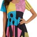 ICEYOU Sally Costume Women Halloween Short Sleeve Sally Dress (Large, Multicolour)