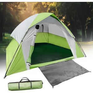 XL 4 Person Dome Camping Tent, Double Layer Waterproof, Removable Rain Fly, for Outdoor Hiking, Fishing (4 people Light Green-2)