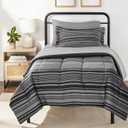 Amazon Basics 5-Piece Lightweight Microfiber Comforter Set with Sheets, Bed-in-a-Bag, Gray Calvin Striped Bedding, Twin/Twin XL
