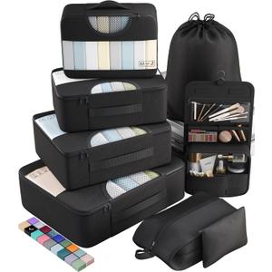Veken 8 Set Packing Cubes for Travel Essentials, Suitcase Organizer Bags Set for Luggage, Road Trip Travel Accessories in 4 Sizes (Extra Large, Large, Medium, Small), Black