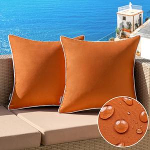 MIULEE 2 Pack Orange 18x18 Inch Square Modern Solid Color Waterproof Outdoor & Indoor Decorative Throw Pillow Covers for Patio, Tent, Bed, Sofa, Living Room