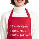 2 x NLUS Christmas Aprons for Women Men with 3 Pockets, Adjustable Baking Aprons for Kitchen Cooking, Funny Christmas Gifts for Bakers, Red
