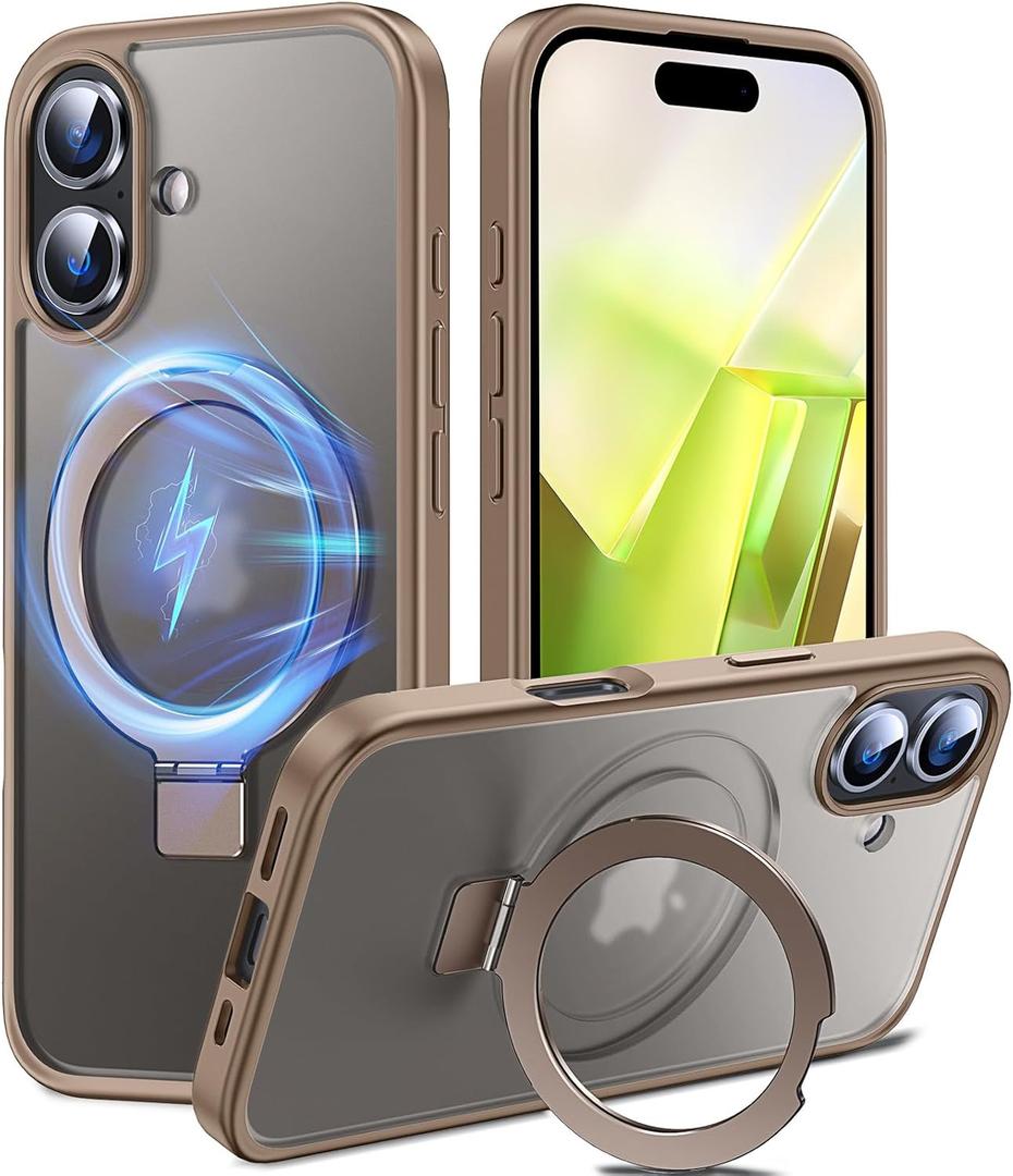 Chicfun 3-in-1 [Magnetic+Kickstand+Ring Holder] for iPhone 16 Plus Case with Stand Ring Holder,Compatible with MagSafe, Military Shockproof Kickstand Case iPhone 16 Plus Desert Titanium