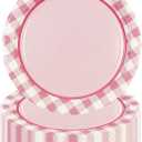 2 x 50PCS Pink Gingham Birthday Plates, 7 inch Disposable Gingham Cake Plates Plaid Dessert Plates for Picnic Barbecue Baby Shower Wedding Birthday Party Decorations
