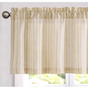 2 x jinchan Valance Curtain Linen Textured Striped Window Curtain for Living Room Light Filtering Ticking Stripe Farmhouse Valance for Kitchen Rod Pocket 1 Panel 16 Inch Beige 1 Panel
