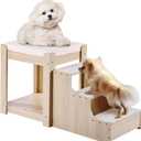 VEVOR Pet Bunk Bed with Stairs, Dog/Cat Window Perch, Multi-Level Bed Window Perch Dog Bedside Sleeper, Lounge Elevated Seat Platform with Foam Cushion,Pet Bed Couch for Bedside Indoor Use (Beige)