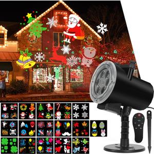 Christmas Halloween Lights Projector, Waterproof IP65 Indoor Motion Remote Control LED Projector Lights, 16 Slides Holiday Light Party Outdoor Garden House Apartment Kids Room Night Light