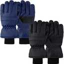 2 Pairs Kids Ski Gloves Waterproof Winter Mittens Warm Full Finger Gloves Snow Gloves for Children (Black and Navy Blue, 1 - 3 Years)