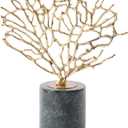 Metal Coral Statue, Blue and Gold Sea Fan Sculpture for Coastal Beach Home Decor, Table Centerpiece, Ocean Theme Bathroom or Office Accent