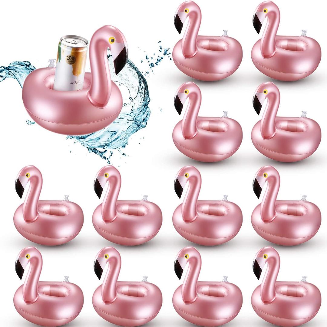 Sumind 12 Pcs Inflatable Drink Holder Flamingo Drink Floats Reusable Inflatable Cute Animal Cup Coasters Pool Cup Holders for Summer Swimming Party