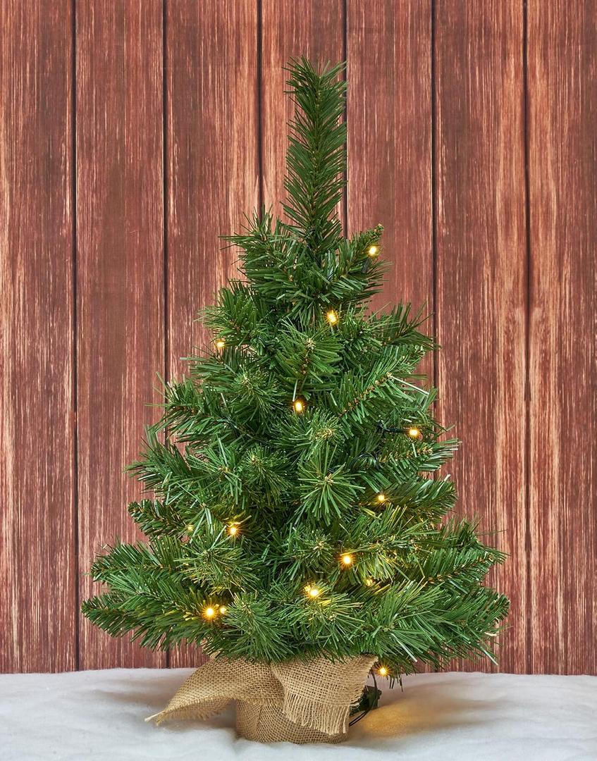 Small Christmas Tree 2ft Prelit Battery Operated Timer Lighted Artificial Green Mini Xmas Pine Trees Decorations Tabletop Centerpiece Mantel Home Decor