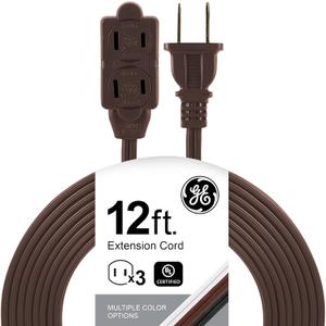 GE 3 - Extension Cord with Multiple Outlets 12 Ft Power Strip 2 Prong 16 Gauge Twist-to-Close Safety Covers Outdoor Extender UL Listed Brown 51952