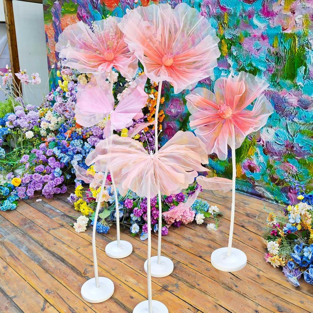 Giant Flowers for Decoration,6.3ft Artificial Silk Flower Decoration,Large Fake Flower with Standing Stems,Giant Butterfly and Base,For Wedding Reception Birthday Party Indoor/Outdoor Decorations Etc.