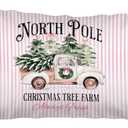 Merry Christmas Tree Truck 12x20 Pillow Cover, Preppy Pink Christmas Decor, Rustic Xmas Tree Pickup Decorative Lumbar Pillow Covers for Girls Dorm Bedroom Living Room